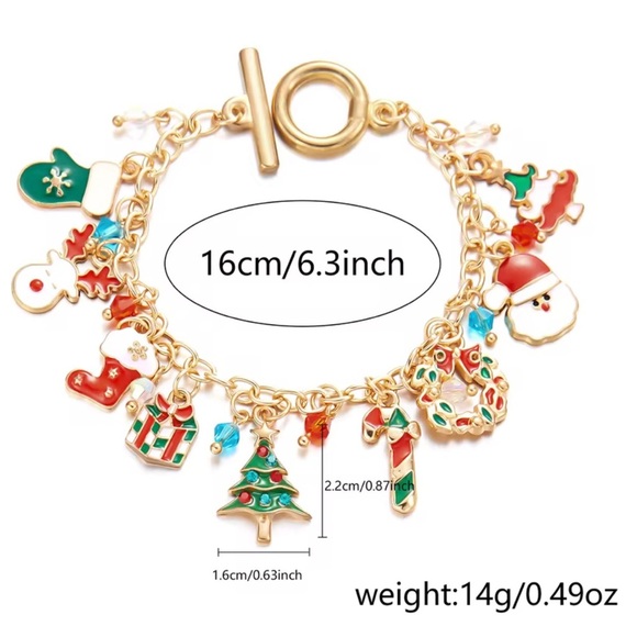 Christmas Charm Bracelet with Santa Tree Gift PendantsFestive Gold Chain Holiday - Picture 5 of 12